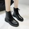 Damen Stiefeletten Herbst Neu Damenmode Britischer Stil Schwarz Lässig PU Kleiderschuhe Damen Motorradstiefel