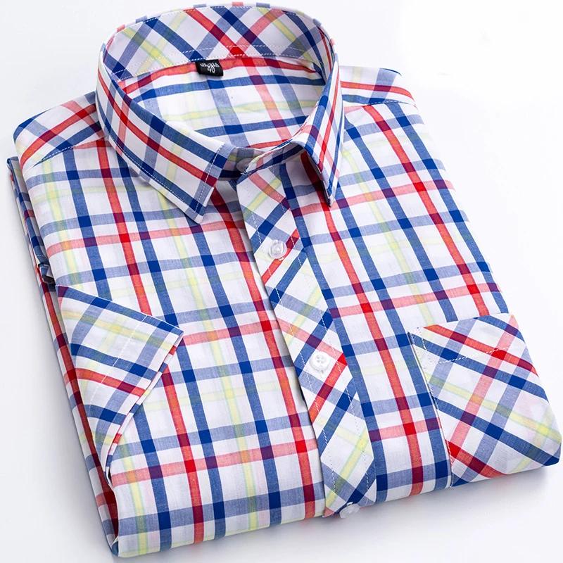 2026 Summer Thin Plaid  Men's Shirts Short Sleeve  Plus Size Cotton Soft Comfortable Young Casual Social Shirt Clothing
