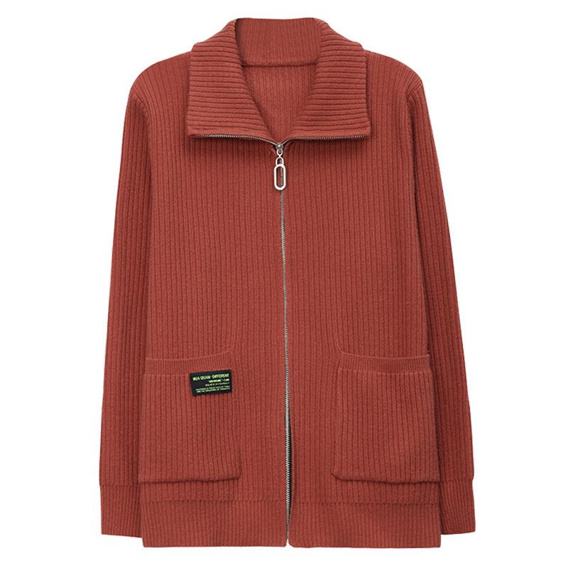 Women's Cardigans Sweaters Outerwear Spring and Autumn Knitwear Lapels Zippered Pockets