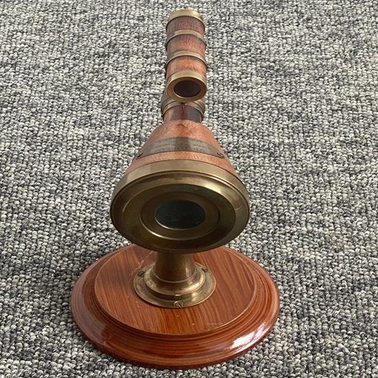 Victorian Double-Leaf Telescope with Leather and Wooden Base