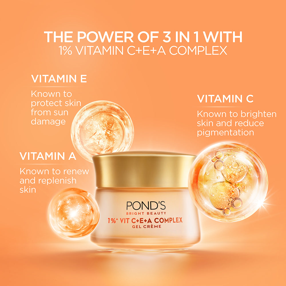 Pond's Bright Beauty Vitamin C E A Gel Cream 50g For Glowing Even-Toned Skin Fast Absorbing Hydrating Moisturizer