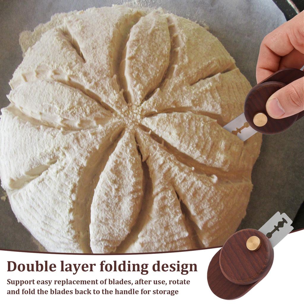 1 Set Bread Lame Dough Scoring Tools Foldable Dough Scoring Knife Wooden Scraper Bread Knife with Blades for Baking Accessories