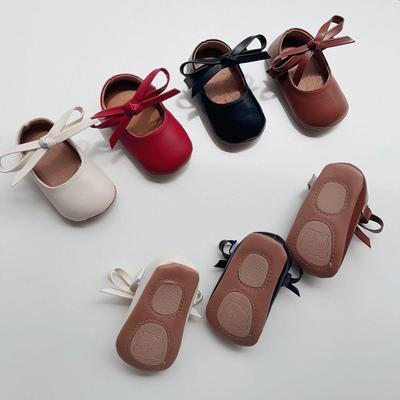 Korean Style Girls' Bow Leather Princess Shoes - Soft Sole Toddler Shoes