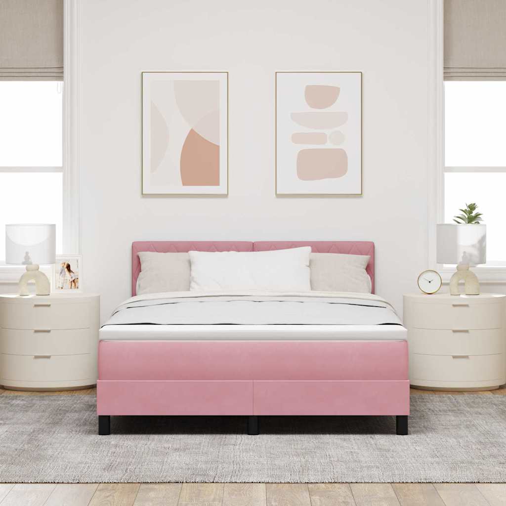 LED Boxspring Bed with Mattress and LED Pink 140 x 200 cm Velvet
