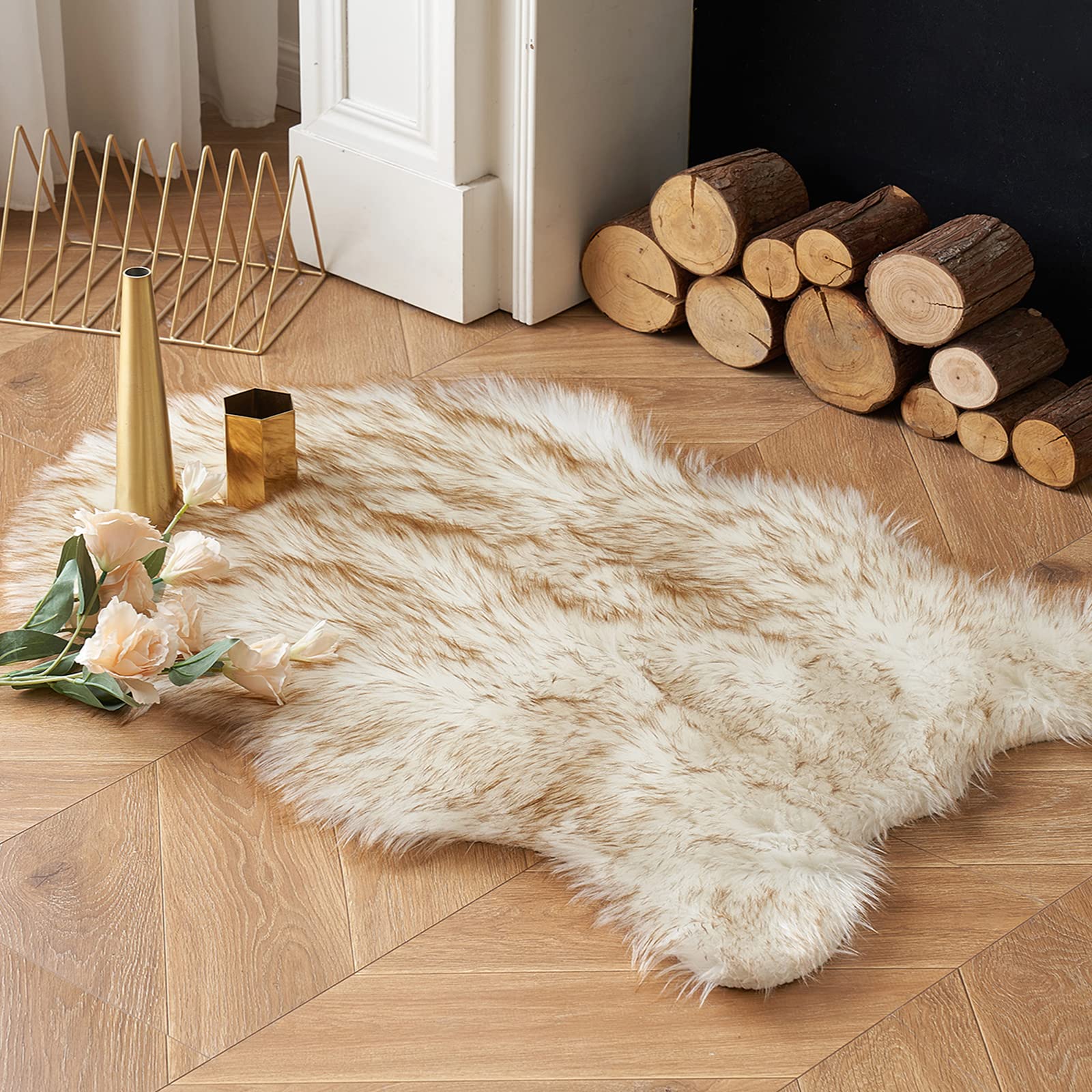 Tapis Luxe en Fausse Peau de Mouton Salon Tapis Doux Moelleux en Peluche Chambre d'Enfant Tapis de Chevet Tapis Rond en Fourrure Artificielle Tapis en Laine 60x120cm 23.6x47in