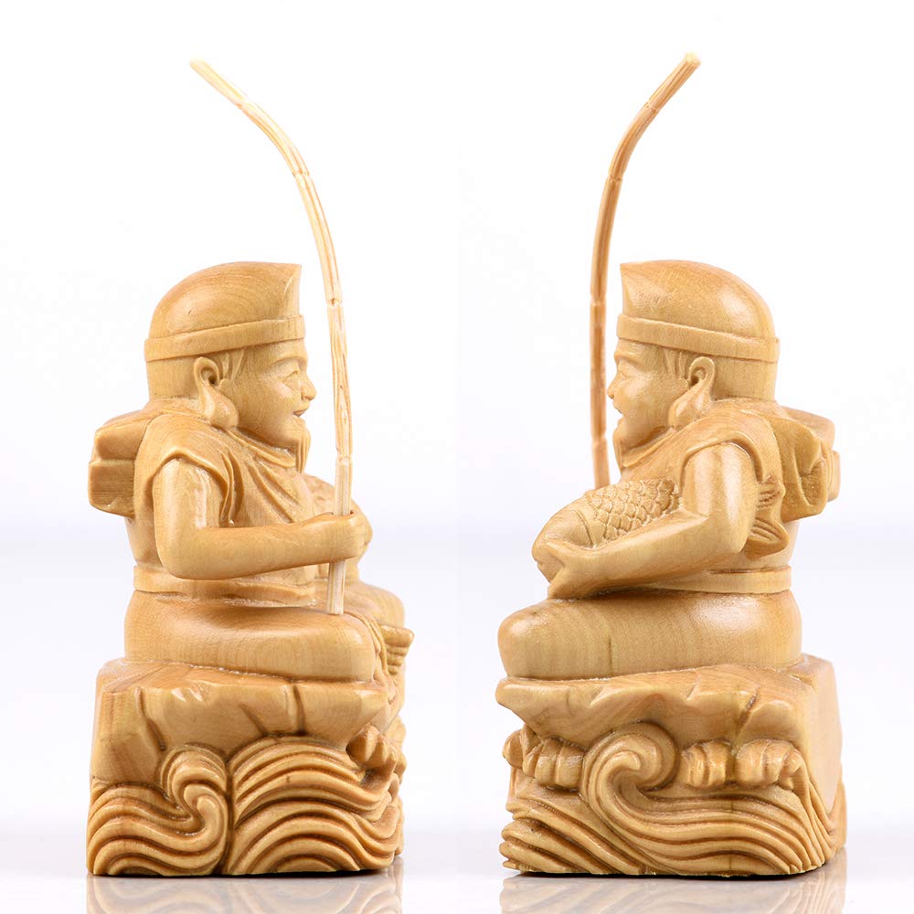 Hanro Art Carving Buddhist Statue, Ebisu, and the Seven Gods of Fortune, Wood Carving, Boxwood Ornament, Good Fortune, Business Prosperity, Fortune,