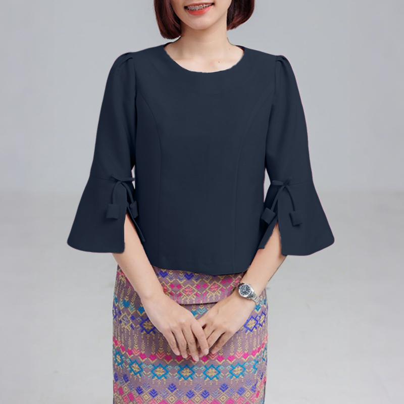 

ZANZEA Жіноча повсякденна вільна літня блуза з рукавом 3/4 з круглим вирізом 5XL Темно-синій