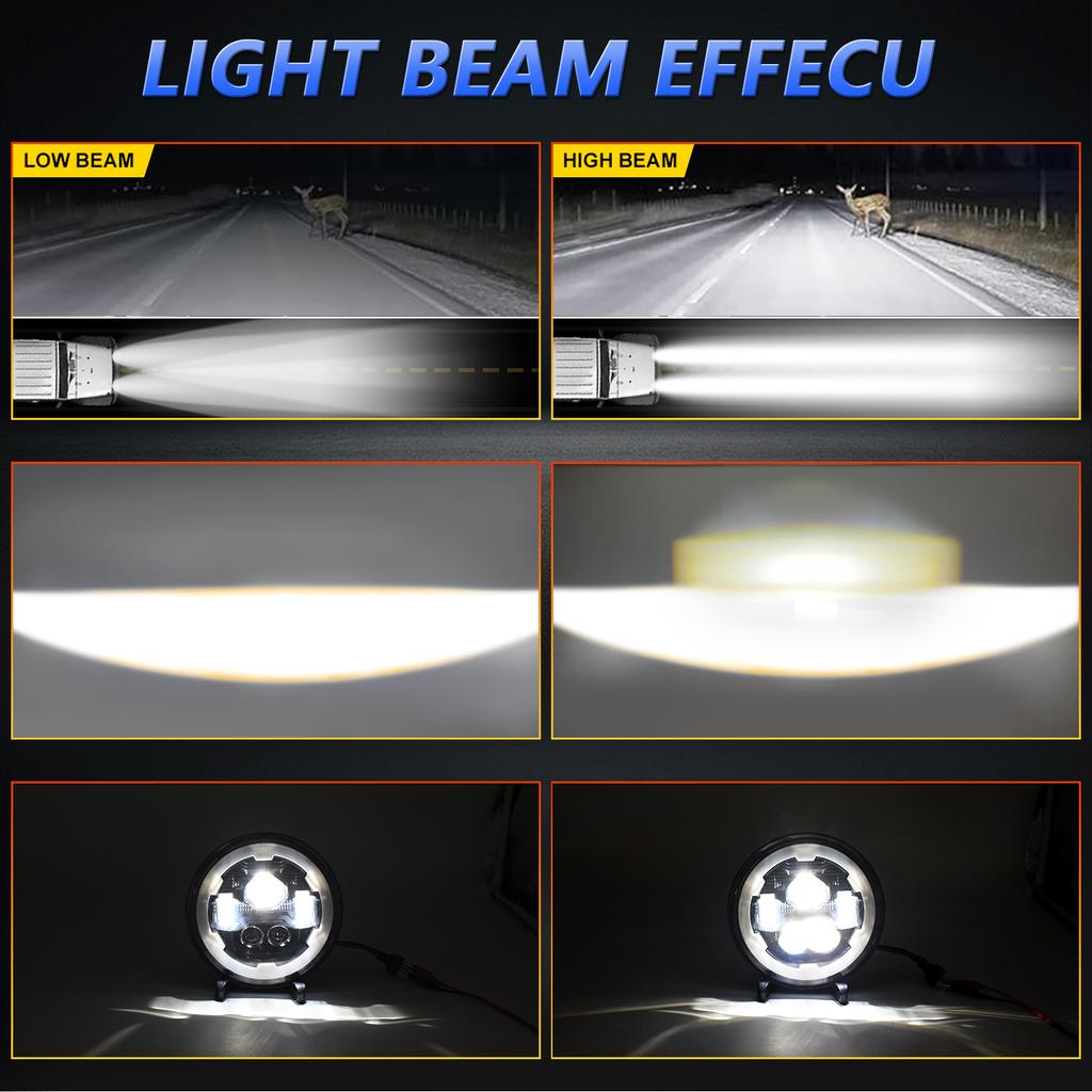 R1 7 Inch Round LED Headlight 4 Modes Off Road Vehicle Headlamp for Motorcycle Classic Cars