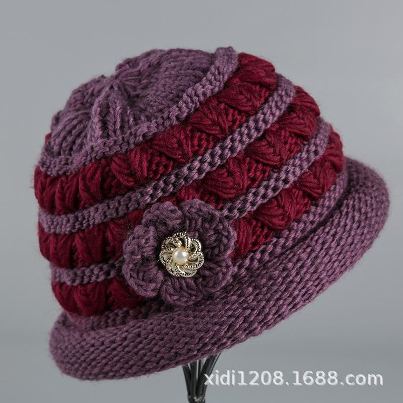 

Осенне-зимняя шляпа женская шерстяная шляпа-клош вязаная шапка шляпа шляпа свекрови M（56-58cm）