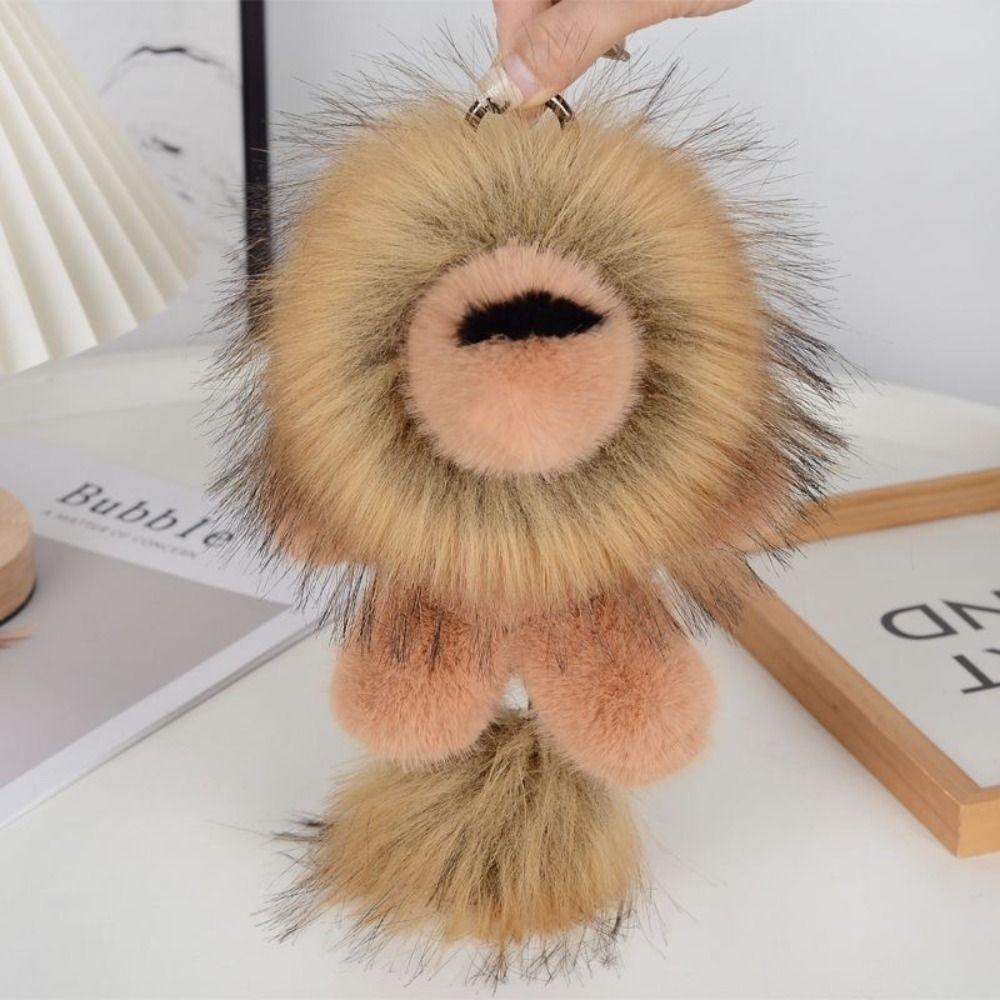 Stuffed Plush Lion Keychain Long Mane Cute Animal Keychain Lion Plush Pendant  Kid Girls