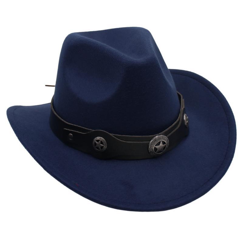 Western Cowboy Top Hat British Retro Jazz Hat Pentagram Badge Felt Hat Trend