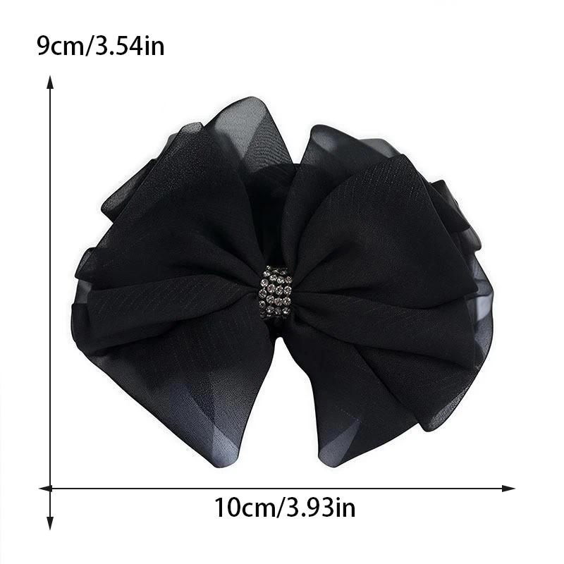 Elegant Temperament Mesh Rhinestone Bow Hair Clip For Women  Back of The Head Shark Clip Fashionable Girl Ponytail Hair Clamp