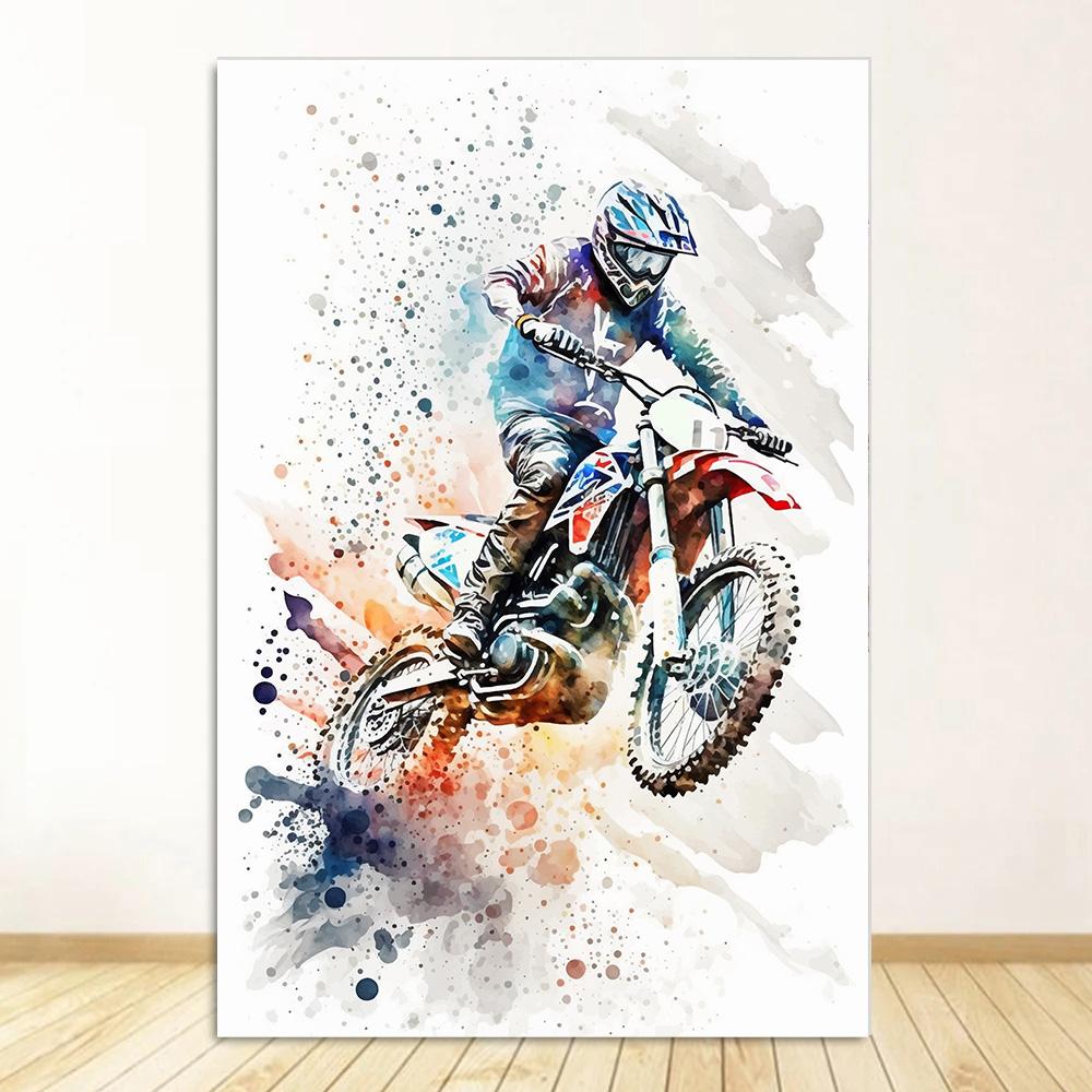 Watercolour Dirt Bike Motocross Posters Prints Canvas Painting Motorcycle Motorbike Wall Picture for Room Home Decor Biker Gift