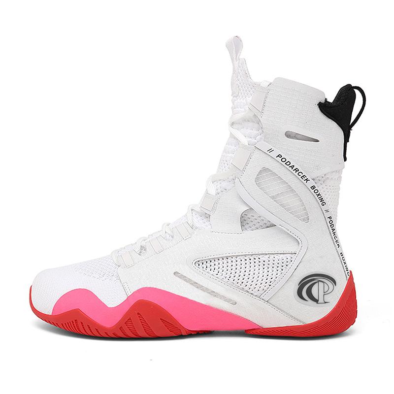 Zapatos de Boxeo de Caña Alta para Hombre Mujer Super Ligeros Pro Combate Atlético Transpirables Zapatillas de Lucha Botas de Lucha Libre cm blanco
