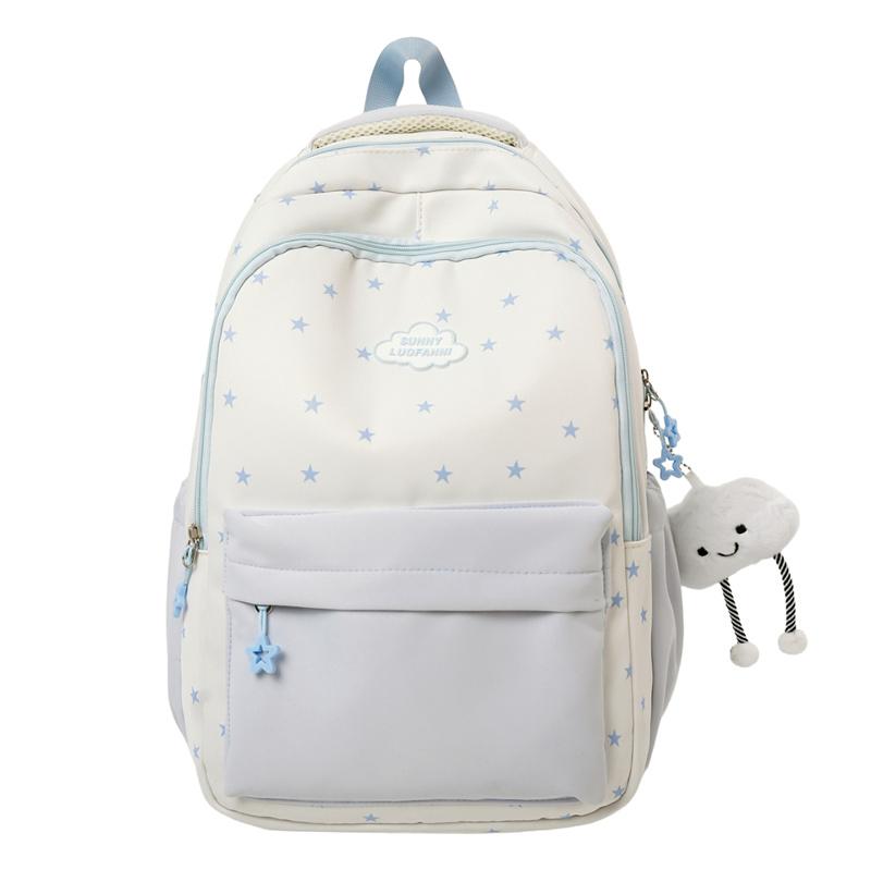 Star Print Women's Backpack Color Block Student Schoolbag Travel Backpack