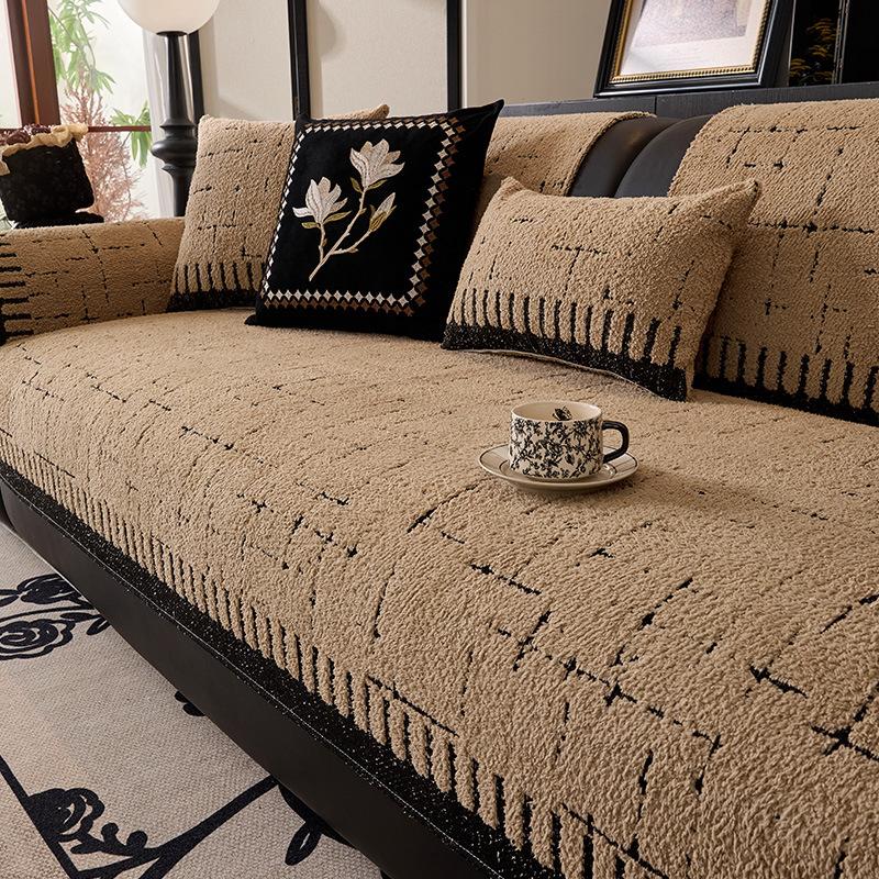 New Half-Edge Velvet Sofa Cushion, Light Luxury Style, Non-Slip And Dirt-Resistant Seat Cushion, Advanced Sofa Cover, Autumn And Winter Sofa Cover