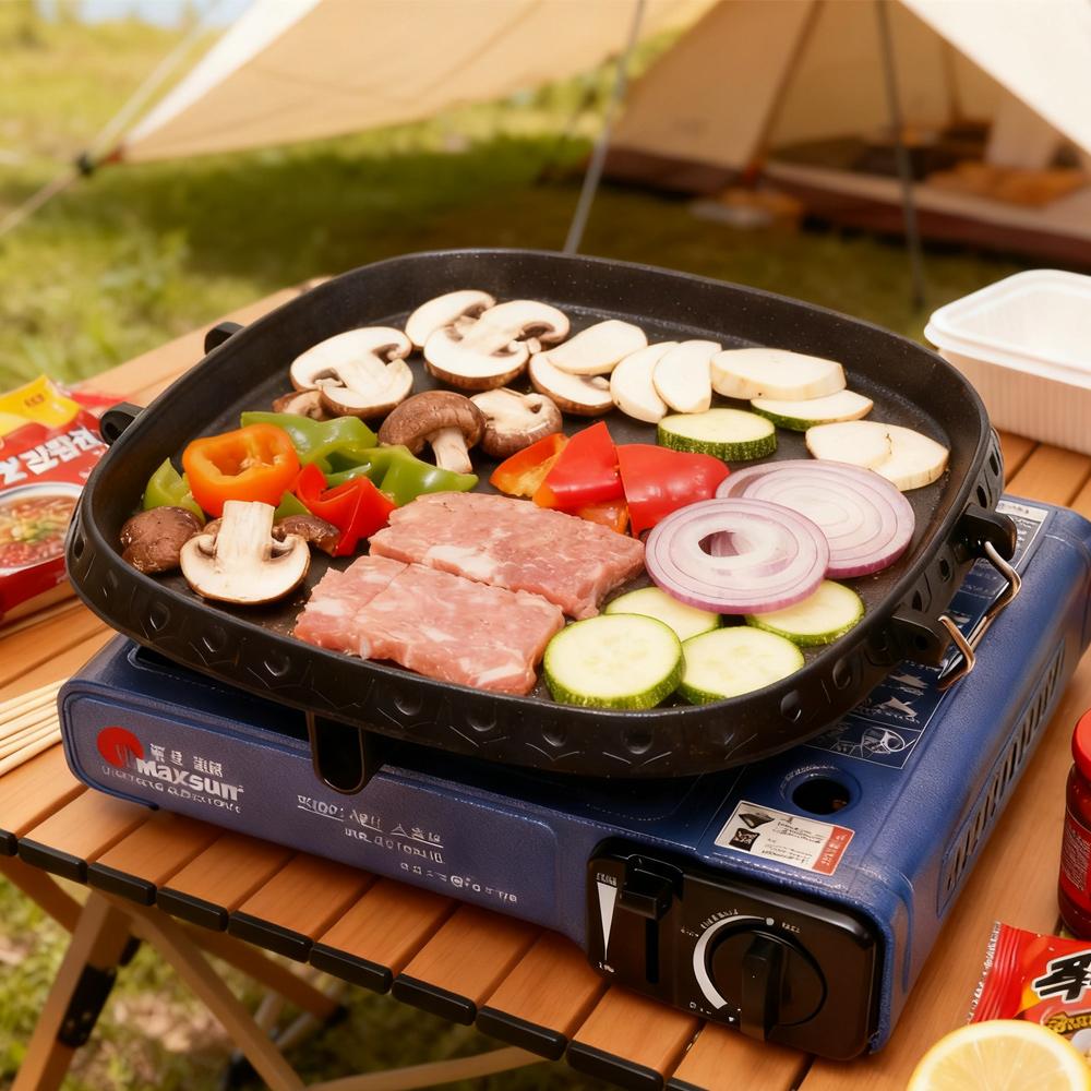 KOSUN Korean Grill Pan 12-inch Non-stick Griddle Barbecue Plate Smokeless Baking Tray Cooking Meat Frying Pan for Indoor Outdoor