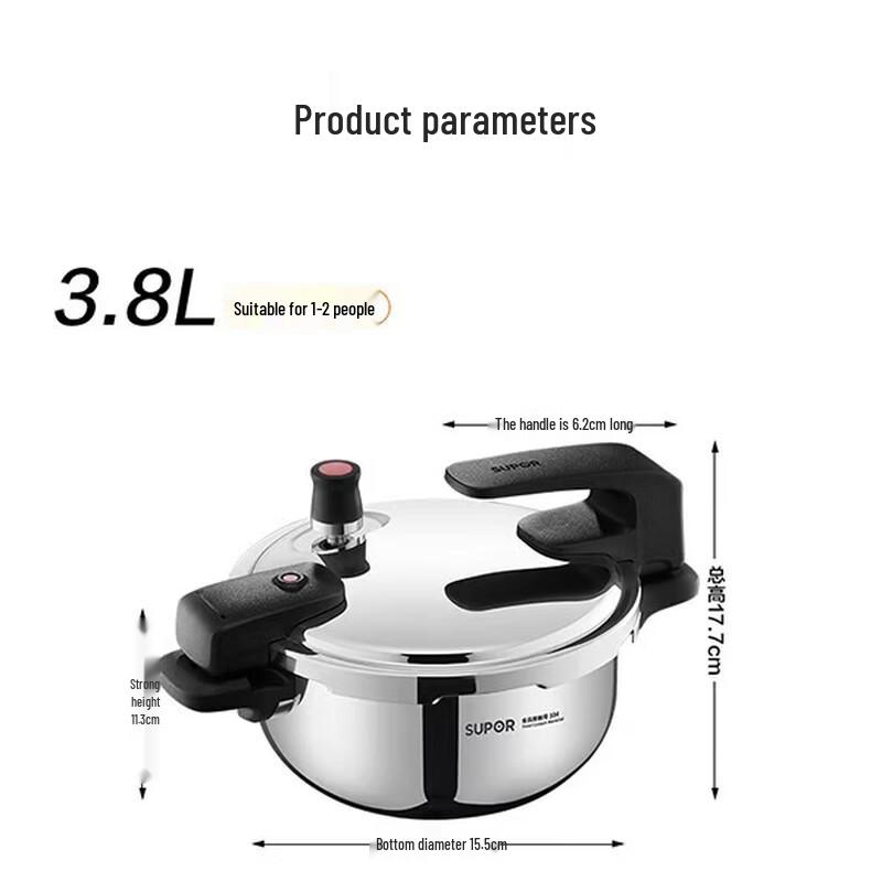 SUPOR 3.8L 304 Stainless Steel Pressure Cooker with Standable Lid
