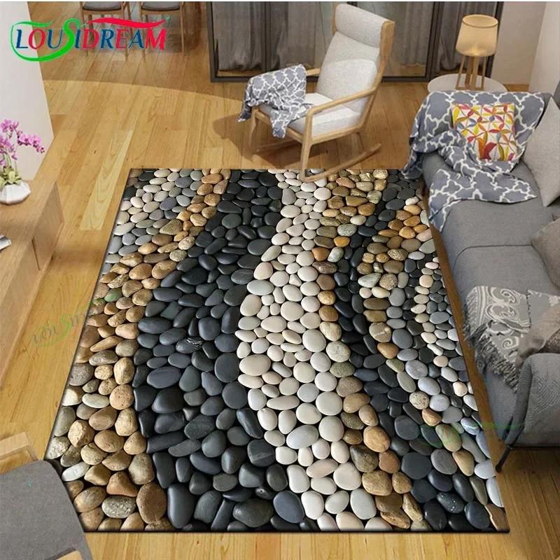 3D Lustige Kieselstein Dekor Teppich für Außenbalkon Garten Couchtisch Schlafzimmer Bereichsteppiche Küche Rutschfeste Fußmatte Teppich Geschenk