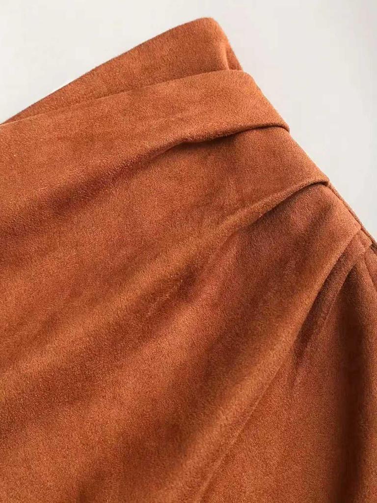 European and American Women's Faux Suede Mid-Waist Short Skirt - Wrinkled, Versatile for Spring and Autumn