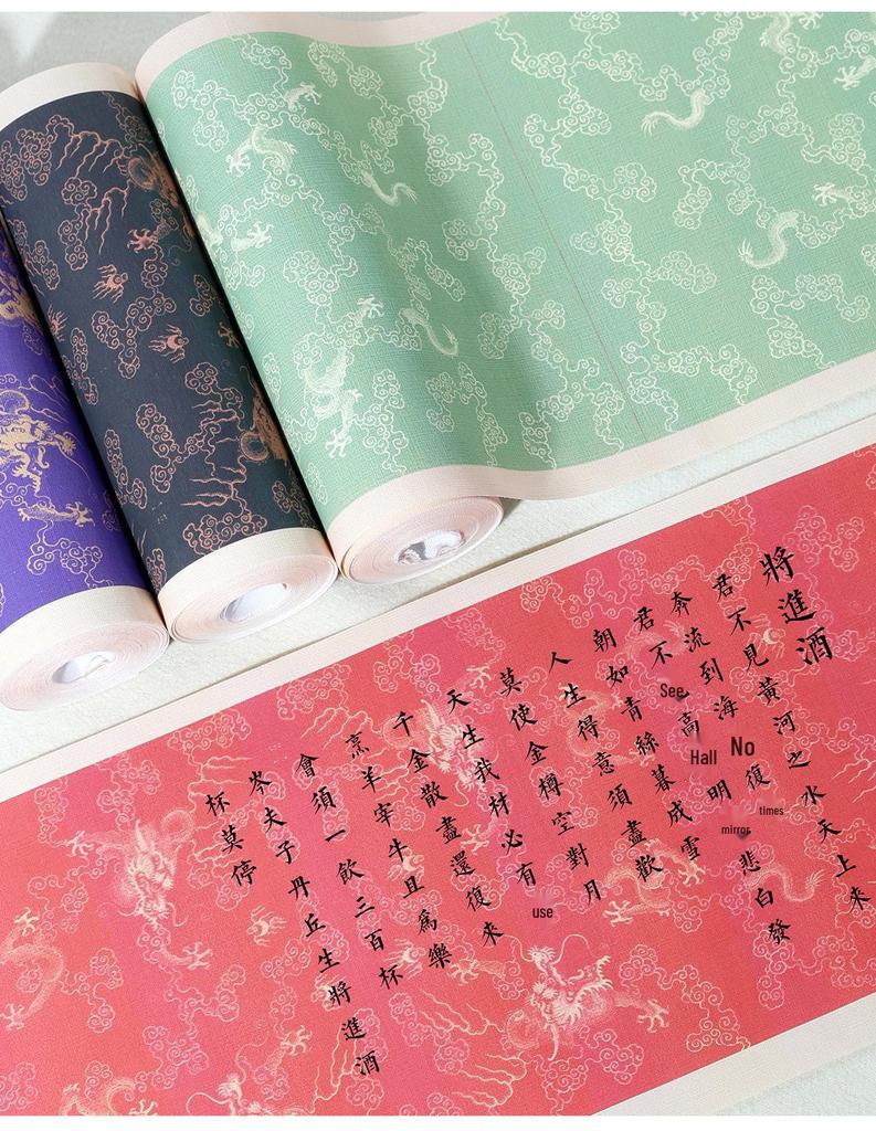 Ten-Meter Silk Scroll Painting Paper with Hard-Tip Pen for Calligraphy, Available in Multiple Styles, Size 34x10 Meters.