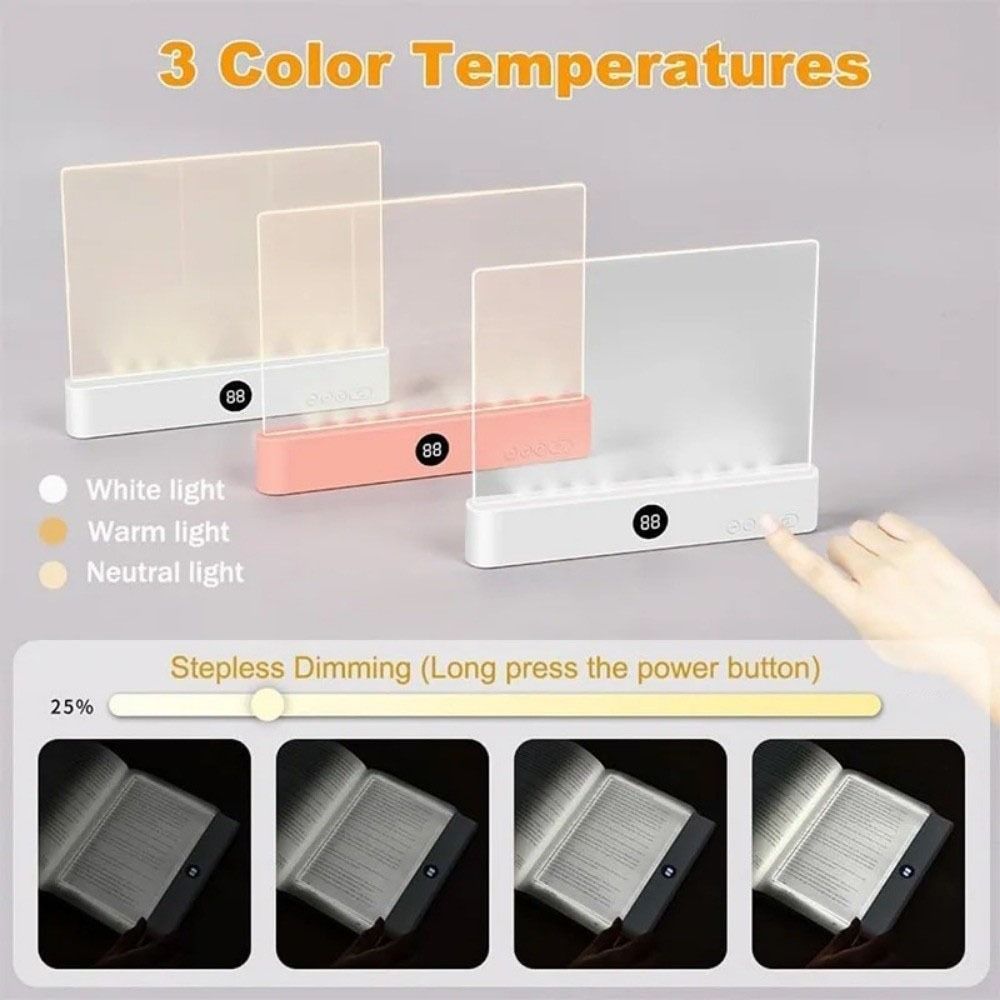 Eye-Caring Design LED Panel Book Light USB Rechargeable 3 Colors Light Clear LED Flat Light Timer Function