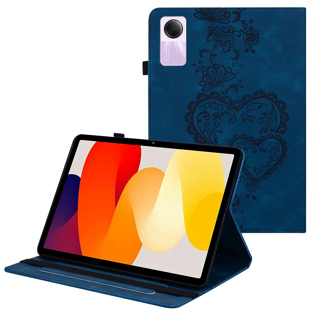 For Xiaomi Redmi Pad SE Leather Case Heart Imprint Foldable Stand Card Slot Stylus Holder Tablet Cover