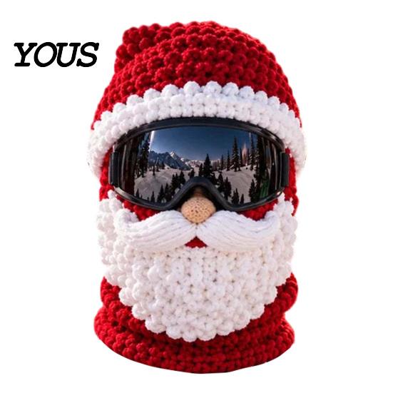 Passamontagna Termico Antivento per Sci 3D Lavorato a Maglia di Natale Maschera da Sci, Divertente Babbo Natale Elfo Pan di Zenzero Passamontagna, Maschera con Apertura per gli Occhi