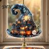 Acrylic Decoration with Bell Halloween 2D Chain, Bell, Stained Glass Ghost Bat Pumpkin Suncatcher Decor Decor, Window Wall Hanging Ornament