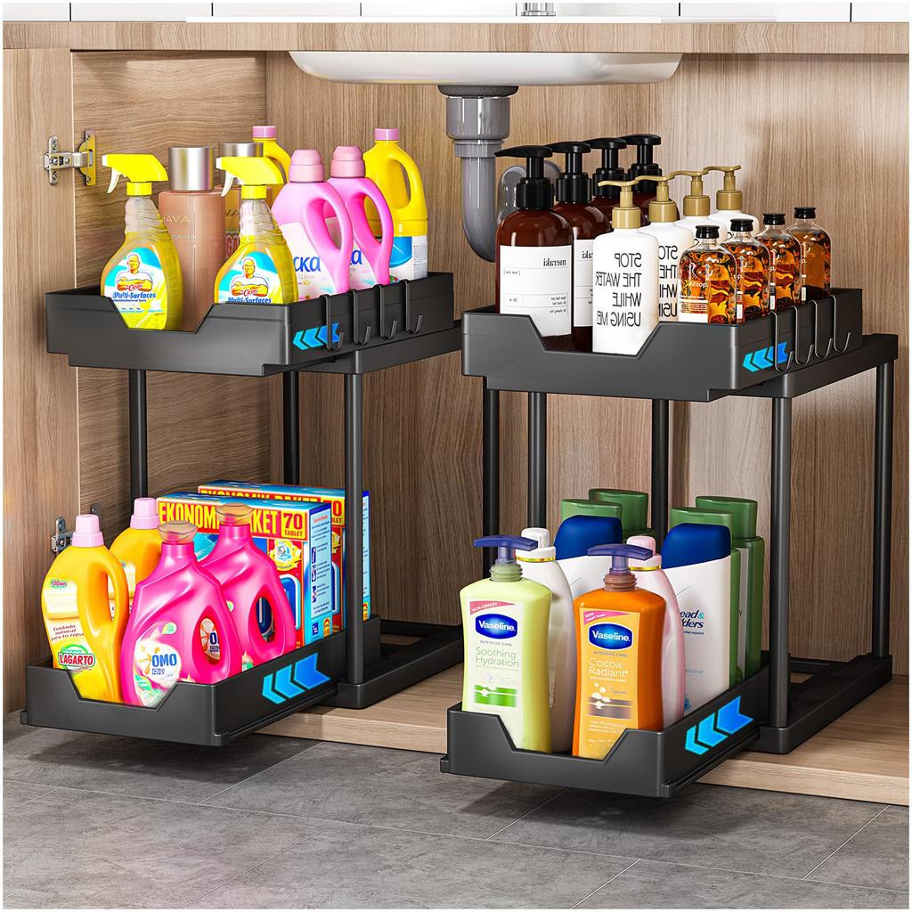 2-stufiger Unterspül-Organizer, Schiebeschrank, Korb, Schublade, ausziehbar, Mehrzweck-Aufbewahrungsregal, Spülbecken-Organizer für Küche und Bad