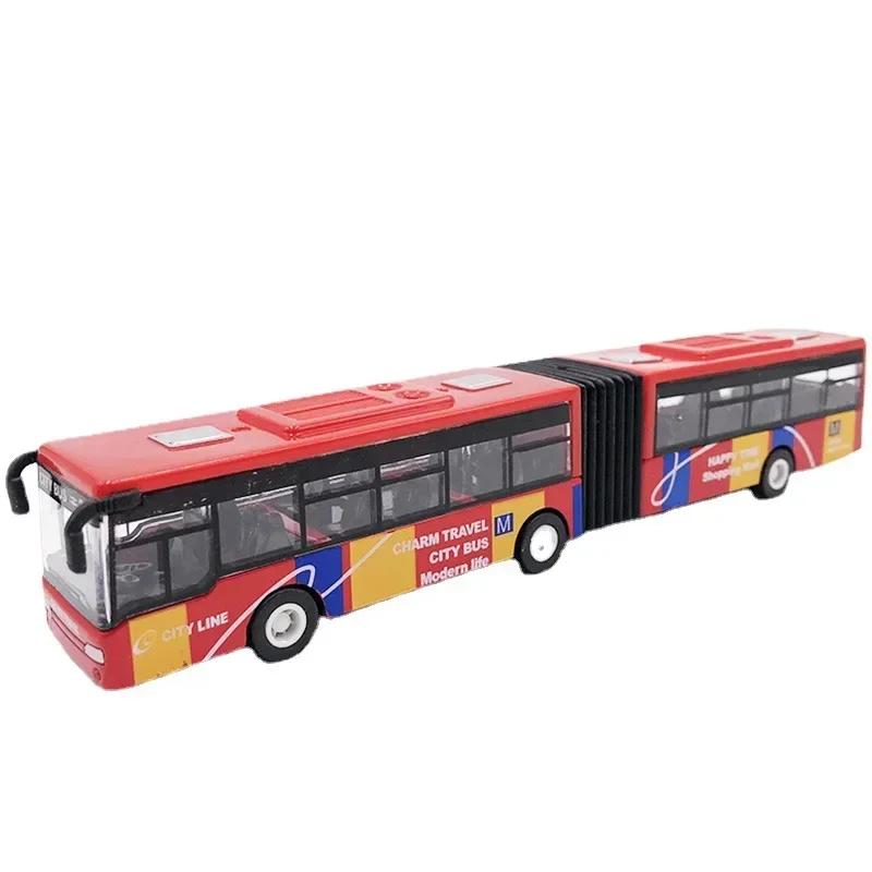 1/64 Diecast Alloy Bus Pull-back Car Kids Toy Inertia Vehicle Model Mini Car Double Section Bus Education Toy for Children Gifts