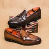 New Men Dress Shoes Loafers Brown Square Toe Slip-On Business Wedding Mens Shoes  Handmade
