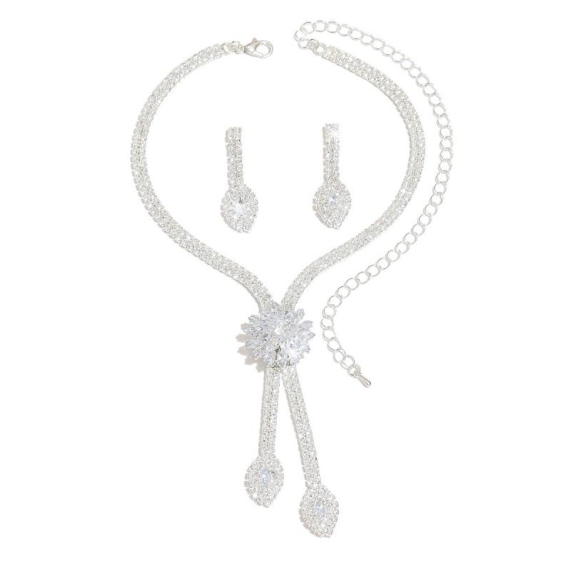 Floral Zircon Necklace Set Women Plated Bridal Jewelry With Earrings Elegant Wedding Party Accessory