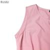 ZANZEA Damen Freizeit Rundhals Sommer Ärmellos Elegant Langes Kleid