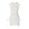 Women's Spring Summer Fashion Solid Color Hollow Round Neck Sleeveless Top Slimming Set Dresses