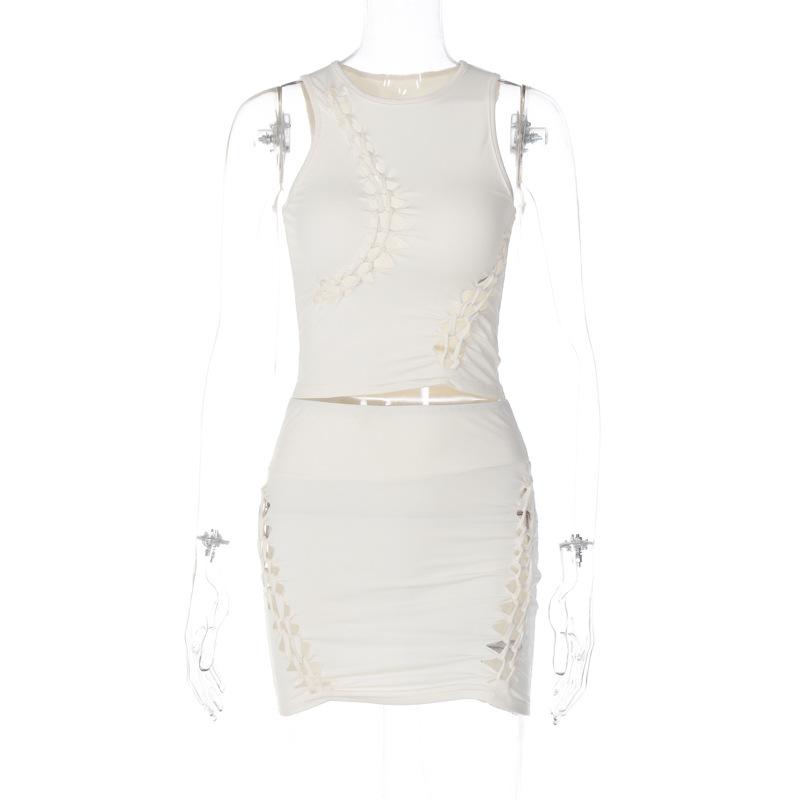 GMXIA Jarní a letní móda Jednobarevný Top s výstřihem do O s výstřihem do O bez rukávů Top Úzká sukně Dámská letní sukně