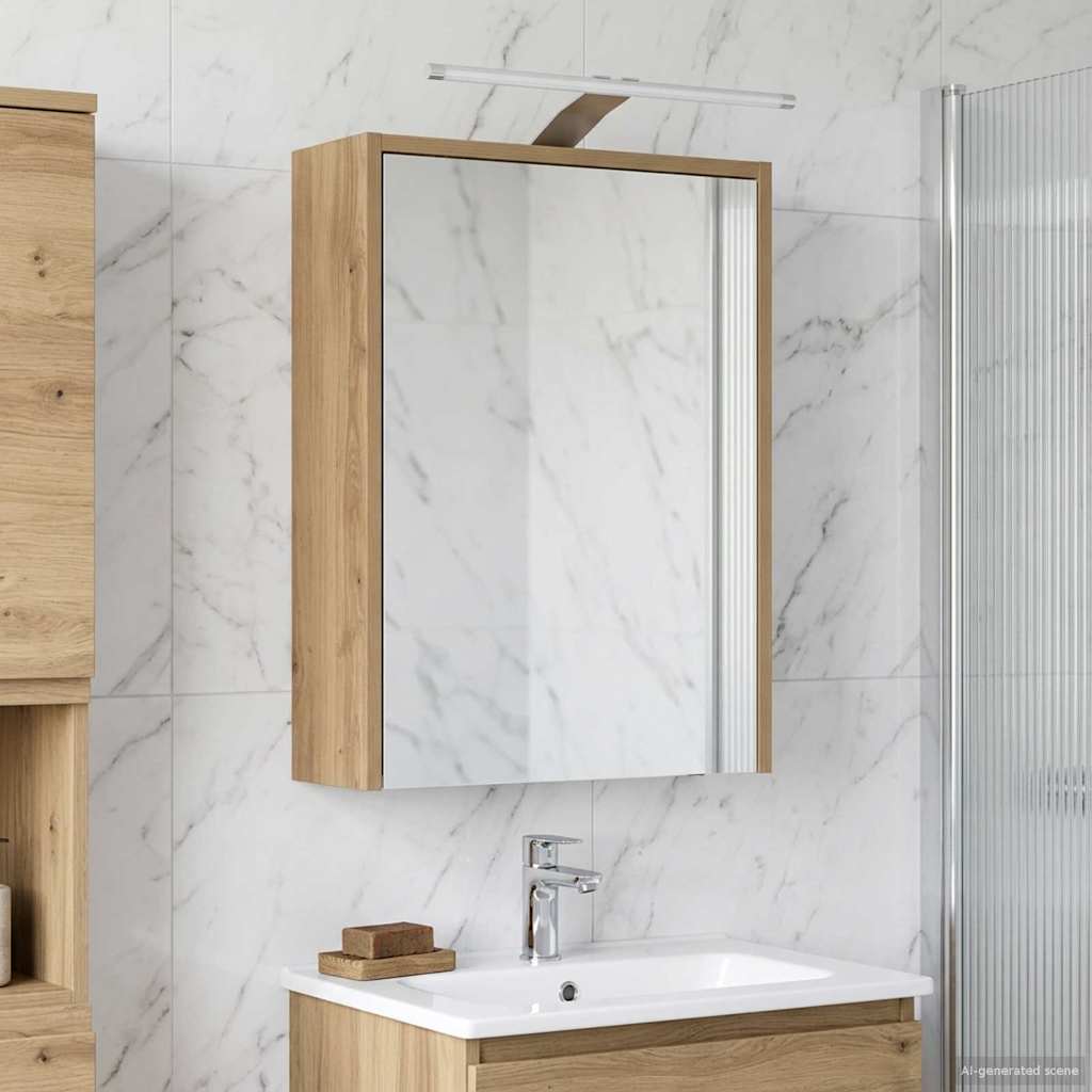 Bathroom Mirror Cabinet Craftsmanship Oak Design 43 X 16 X 62.5 Cm