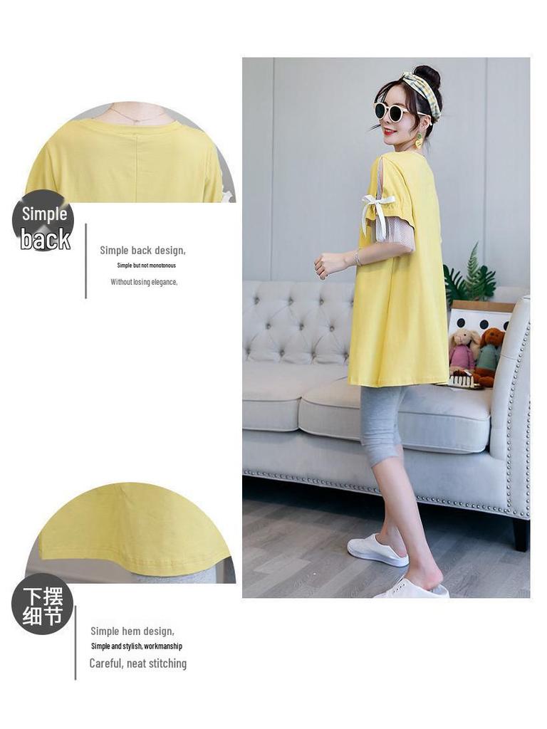 Korean-Style Maternity Summer T-Shirt and Mid-Length Dress Two-Piece Set
