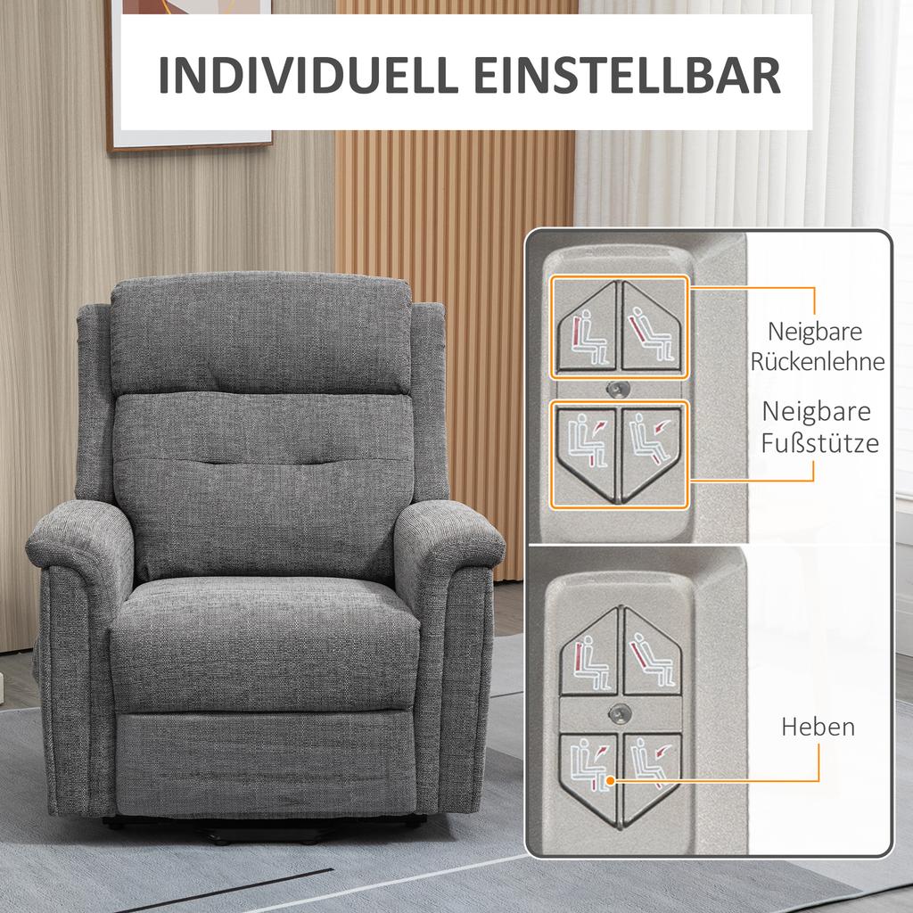 Relax Chair with Standing Aid Incl. Remote Control Footrest Steel Gray
