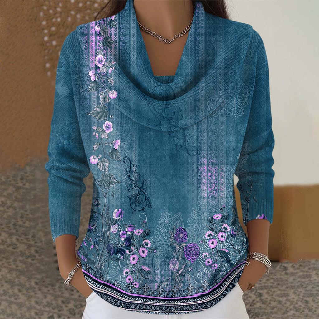 Dámský ležérní a módní svetr s dlouhým rukávem a potiskem, kulatým výstřihem