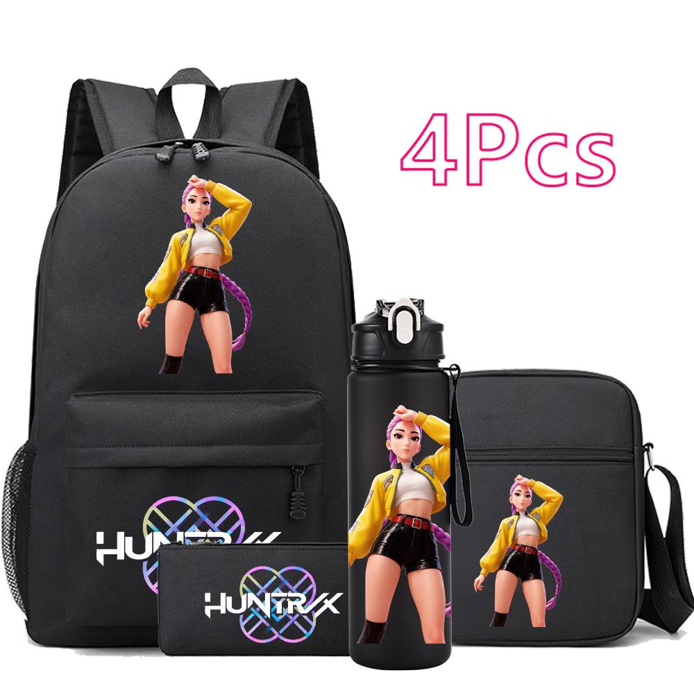 4Pcs/set New Cartoon Kpop Printed Backpack Large Capacity Bookbag Shoulder Bag Case Bag with 750ml Water Bottler Boy Girl School Bag Kid Gift