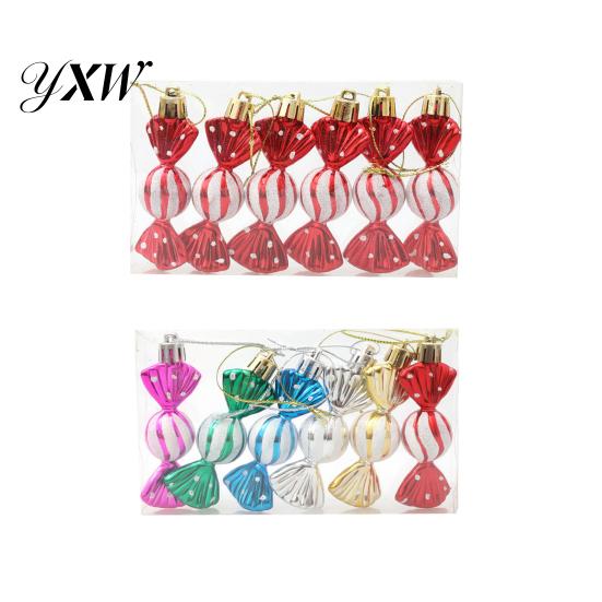 High-quality Plastic Hanging Candy Ornament 6Pcs/Box Christmas with Lanyard Unbreakable Reusable Electroplating Festive Decorations Holiday Decoration