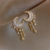 New Fashion Star Moon Tassel Drop Earrings for Women Rhinestone Stars Long Chain Earrings Girls Party Daily Jewelry Accessories