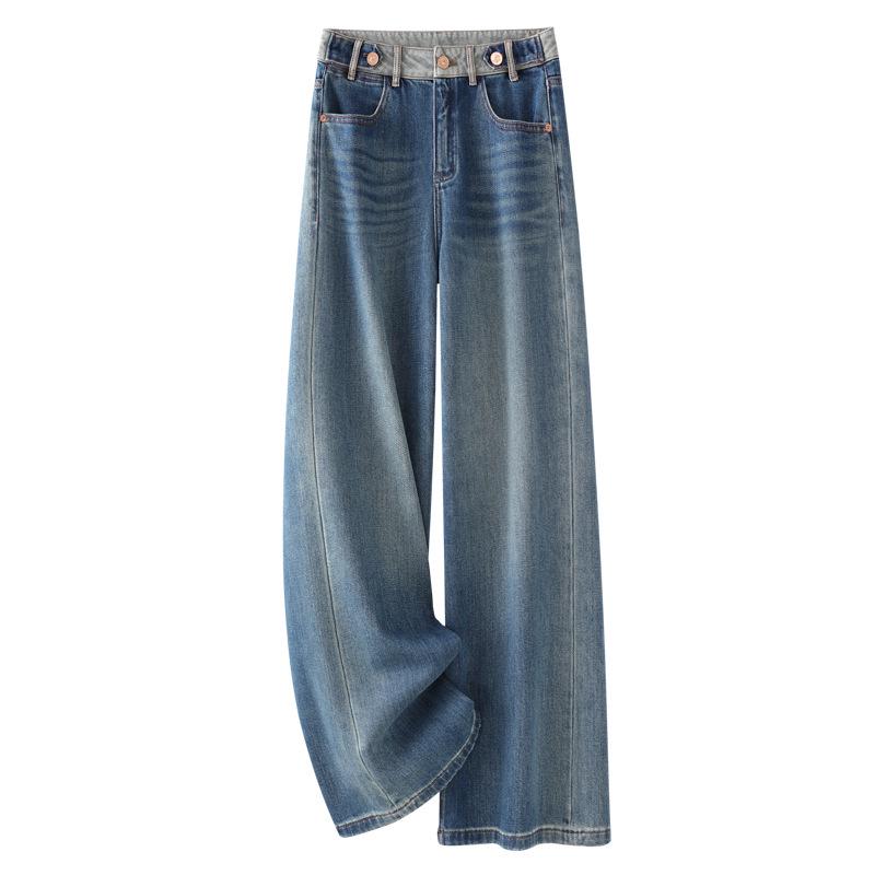 

Women s Retro Slim High-Waist Wide-Leg Jeans (2025 Spring/Autumn) S синий