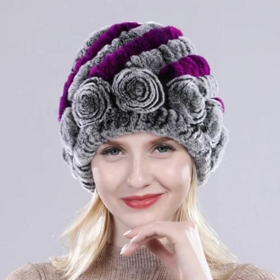 Hot Sell Women Winter Knitted Real Rex Rabbit Fur Hat Fluffy Natural Rex Rabbit Fur Cap Lady Good Elastic Genuine Fur Hats