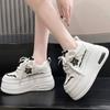Soft Leather White Shoes for Women New Spring Korean Version Versatile Internal Height-enhancing Casual Shoes Thick Sole Sponge Cake Breathable