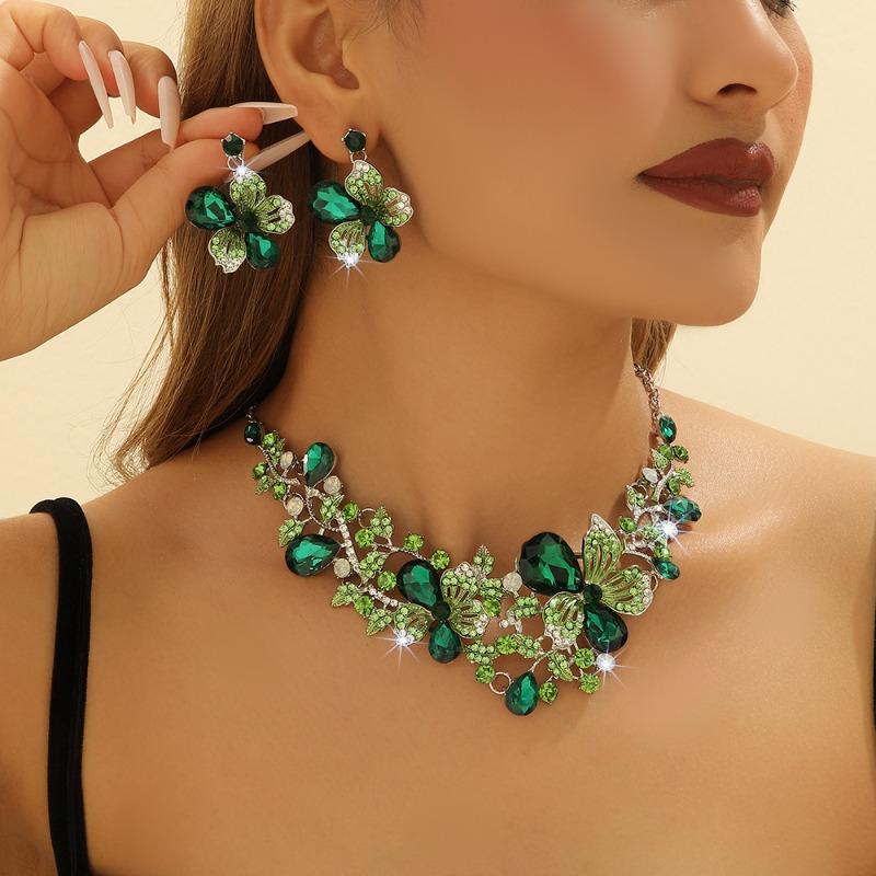 Flower necklace earrings suit colorful crystal gemstone jewelry