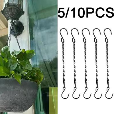 5pcs Black Iron Hanging Chains with S Hooks Mulitipurpose Plant Hangers for Bird Feeders Lanterns Flower Baskets Home Garden Decoration 10PCS