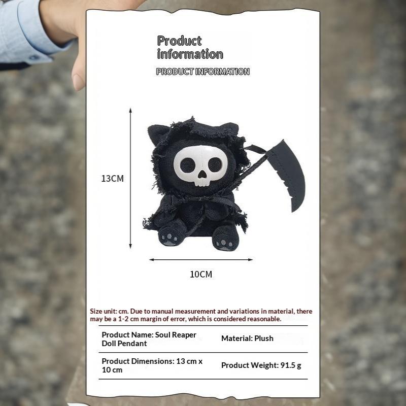 Grim Reaper Cat Plush Keychain Dark Style Skull Cat Doll Pendant With Scythe For Backpack Halloween Party Decoration Gift