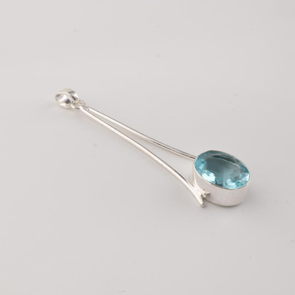 Sky Blue Topaz Gemstone 925 Sterling Silver Handmade Women's Jewelry Partywear Pendant 1.79" PP-69-13